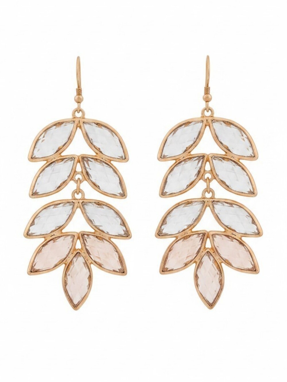 💛▪️Atterri ▪️Gold Leaf Statement  Clear Leaves Earrings